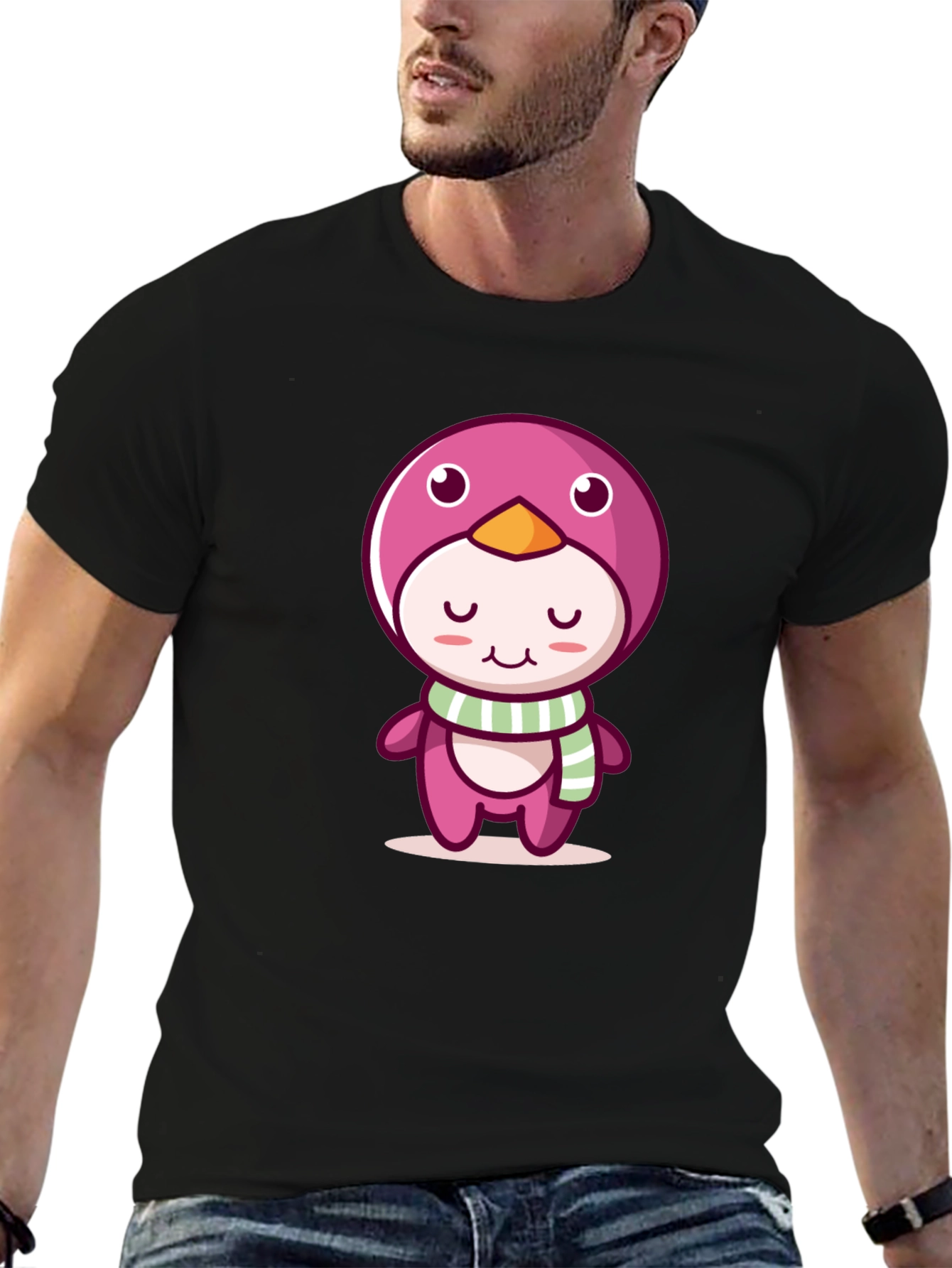 Cute Cartoon Penguin Black T-Shirt
