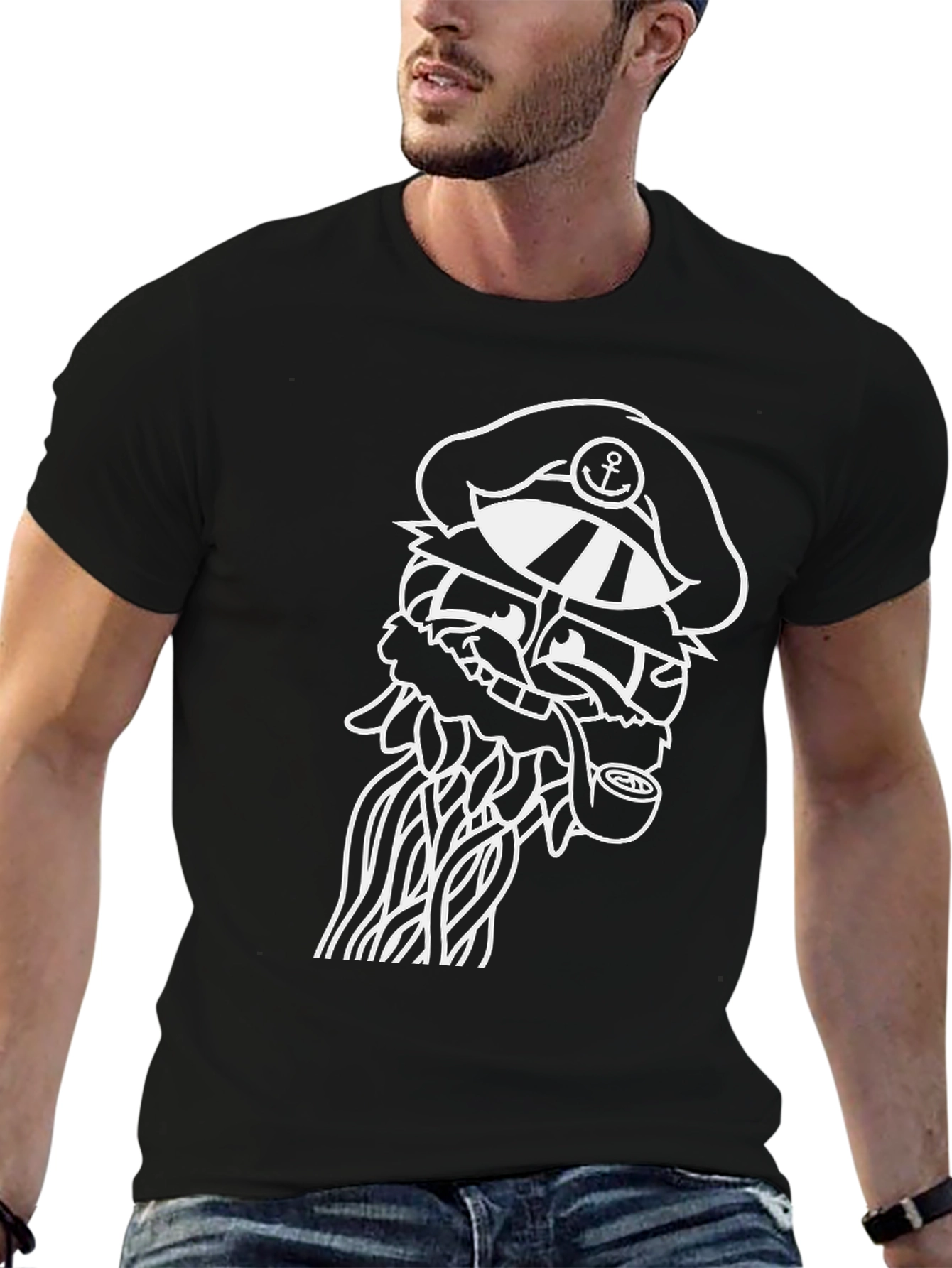 Nautical Octopus Graphic Tee - Black Cotton T-Shirt