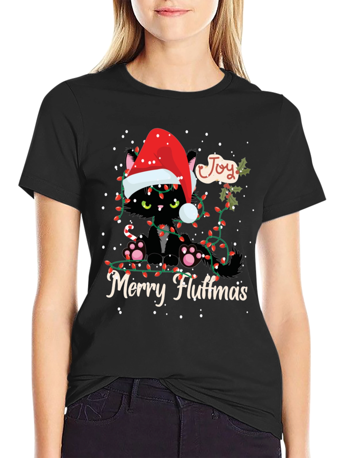 Merry Fluffmas Black Cat T-Shirt Holiday Gift