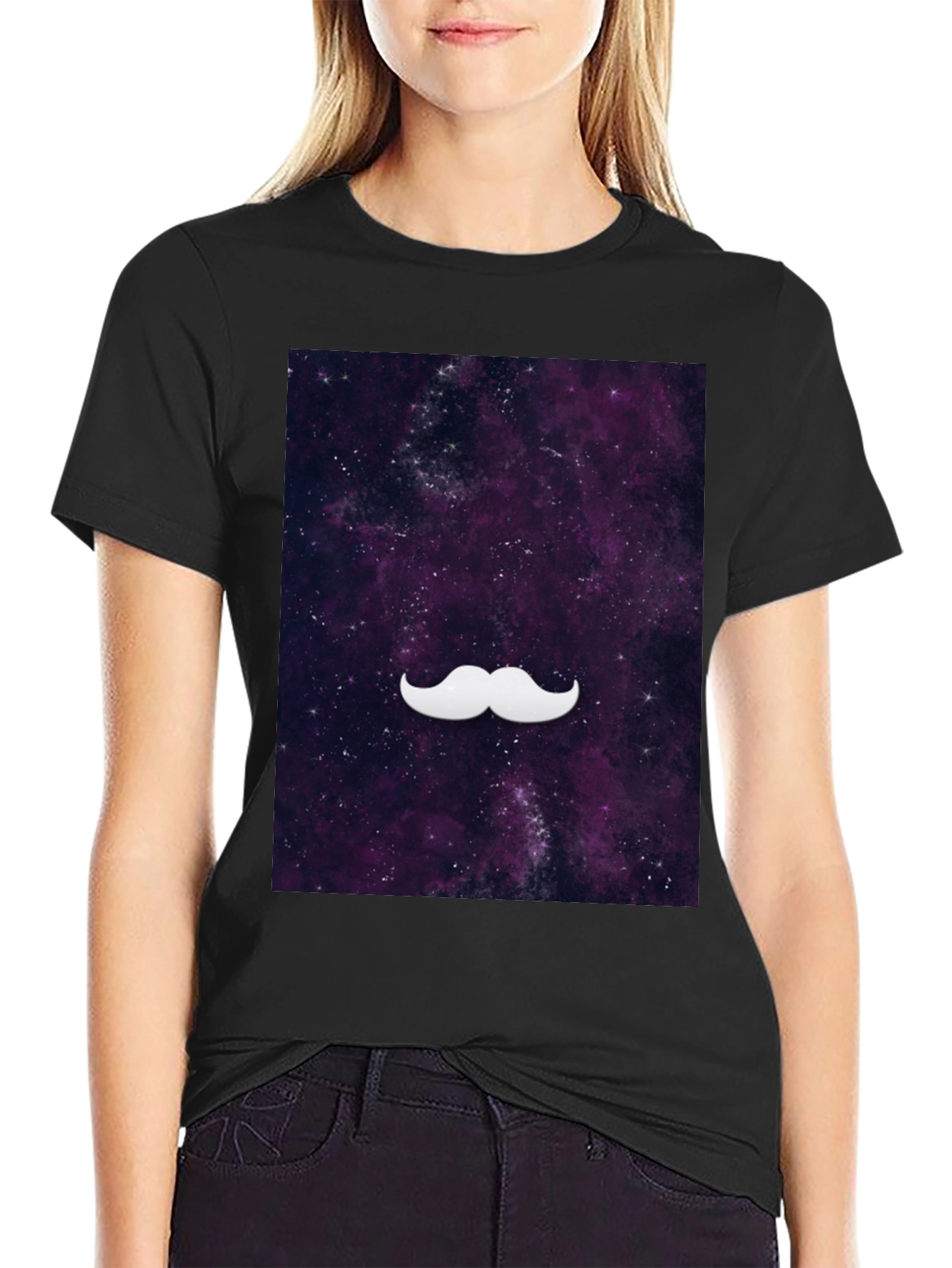 Galaxy Mustache Graphic Tee - Stylish Black Cotton T-Shirt