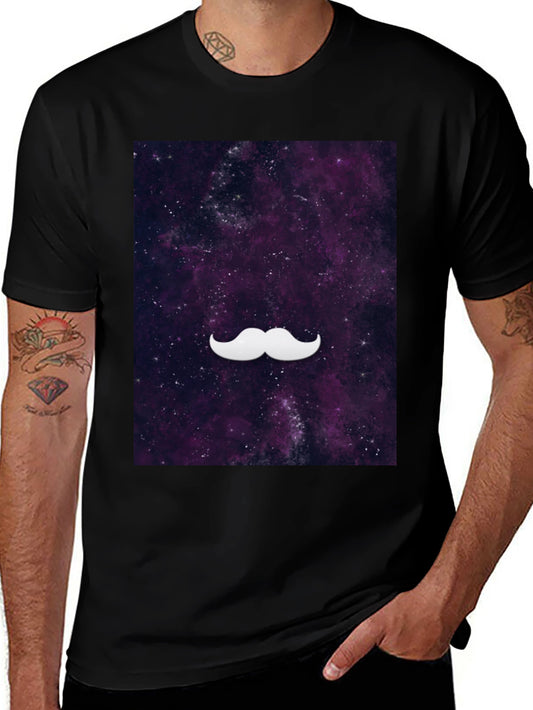 Galaxy Mustache Graphic Tee - Stylish Black Cotton T-Shirt