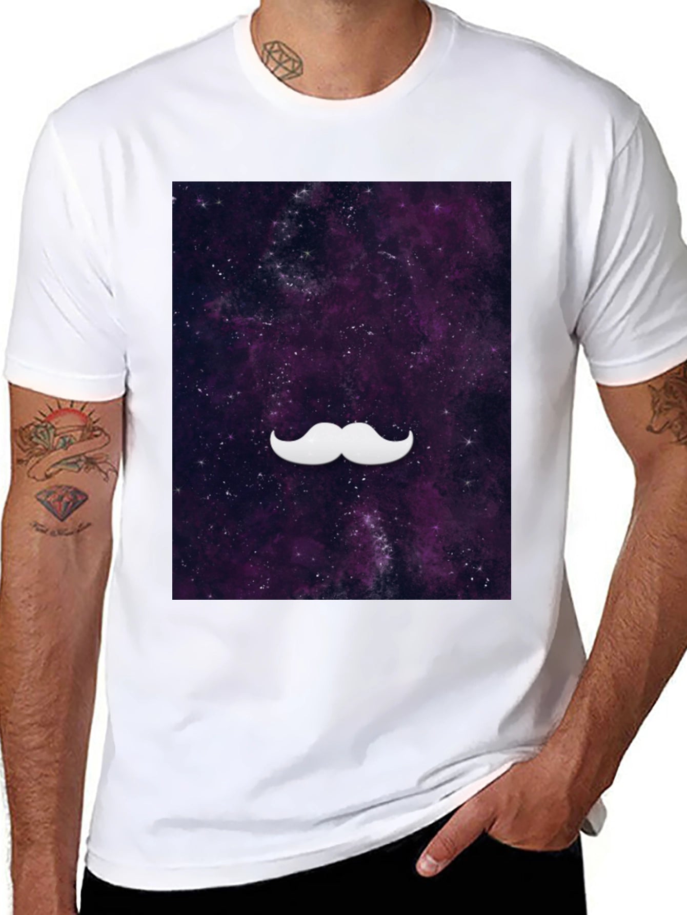 Galaxy Mustache Graphic Tee - Stylish Black Cotton T-Shirt