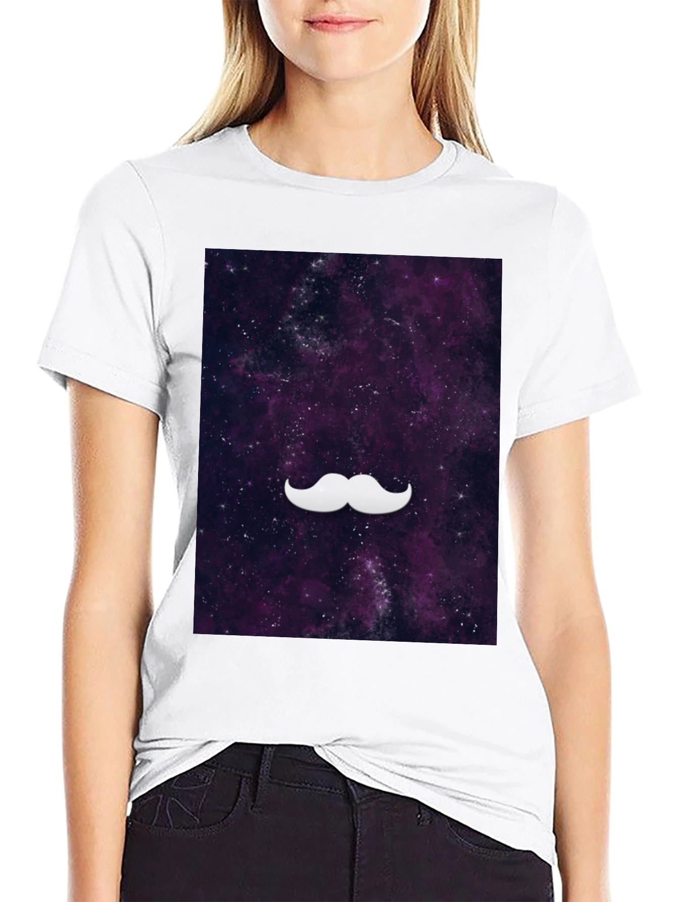Galaxy Mustache Graphic Tee - Stylish Black Cotton T-Shirt