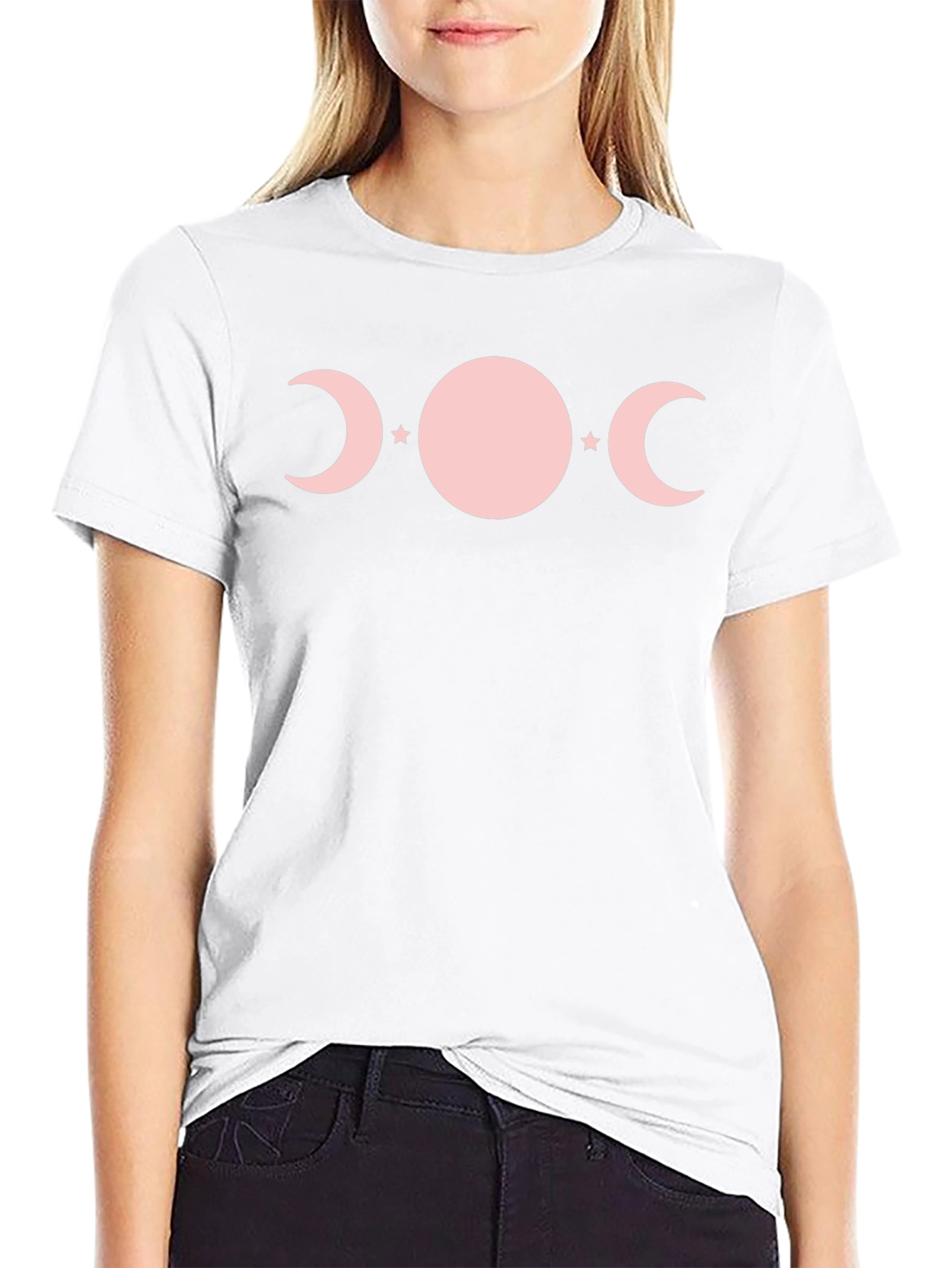 Triple Moon Goddess T-Shirt - Pink Phases on Black