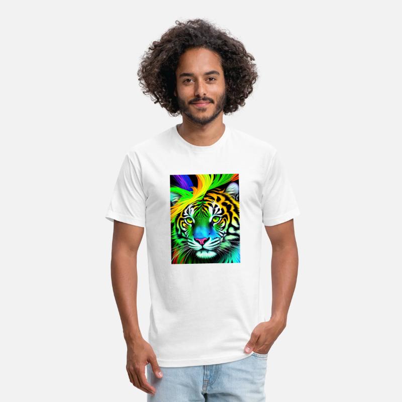 Green tiger with rainbow splashes of colors
