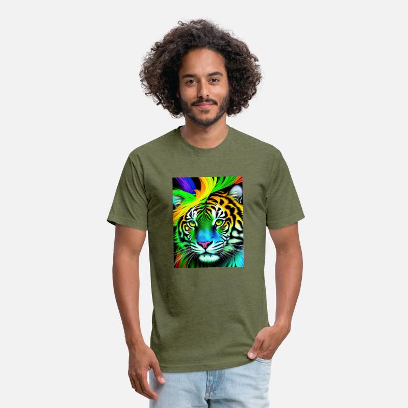 Green tiger with rainbow splashes of colors