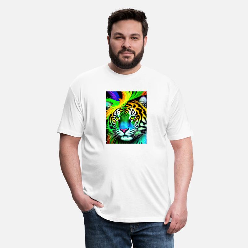 Green tiger with rainbow splashes of colors