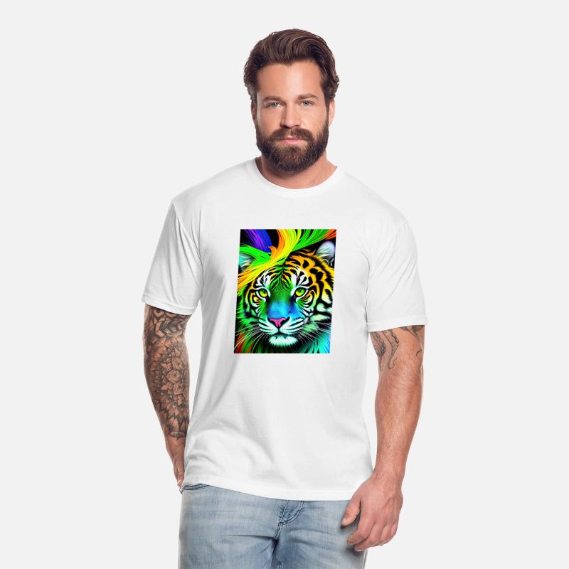 Green tiger with rainbow splashes of colors