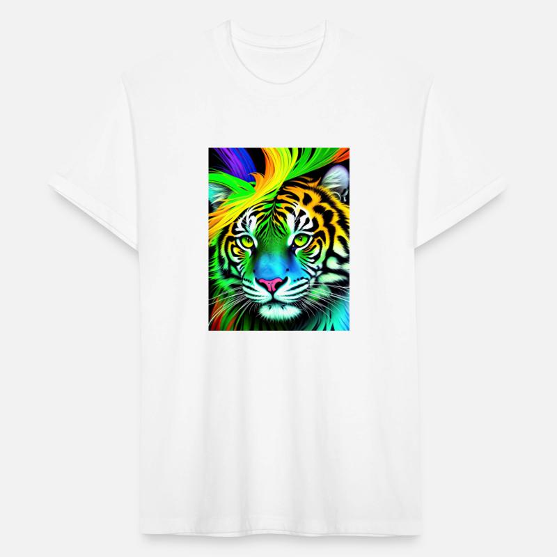 Green tiger with rainbow splashes of colors