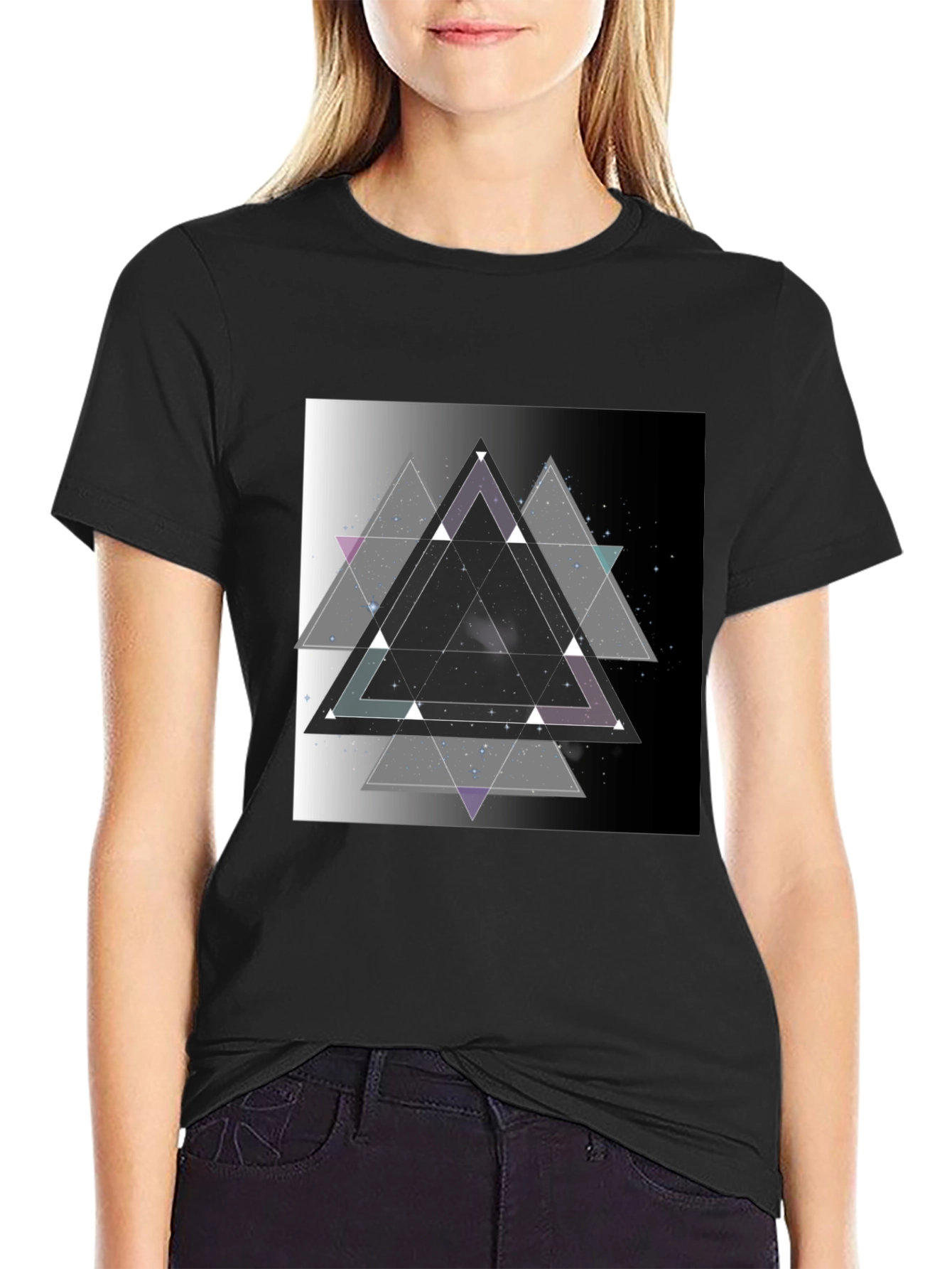 Geometric Triangle Graphic Print Black T-Shirt