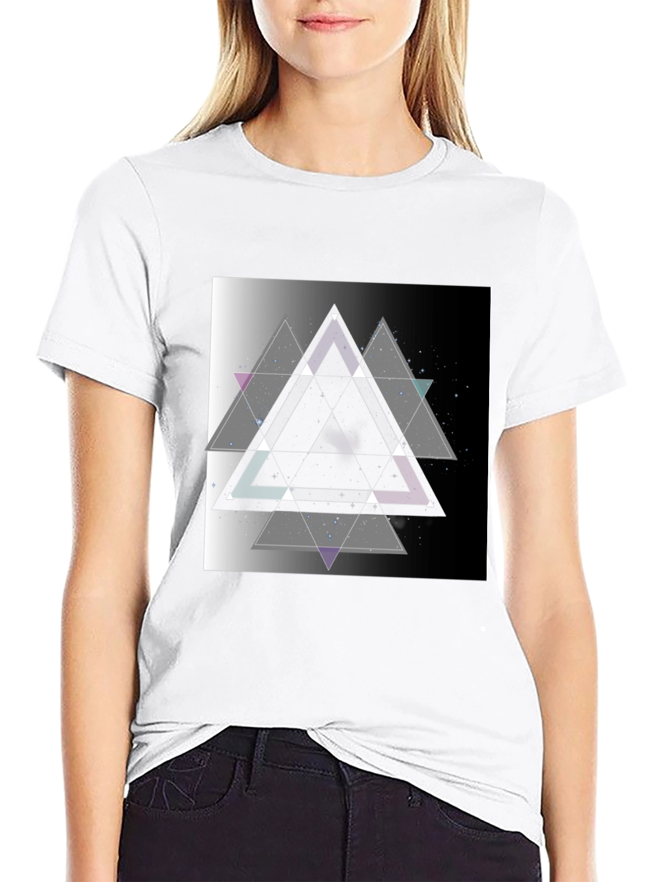 Geometric Triangle Graphic Print Black T-Shirt