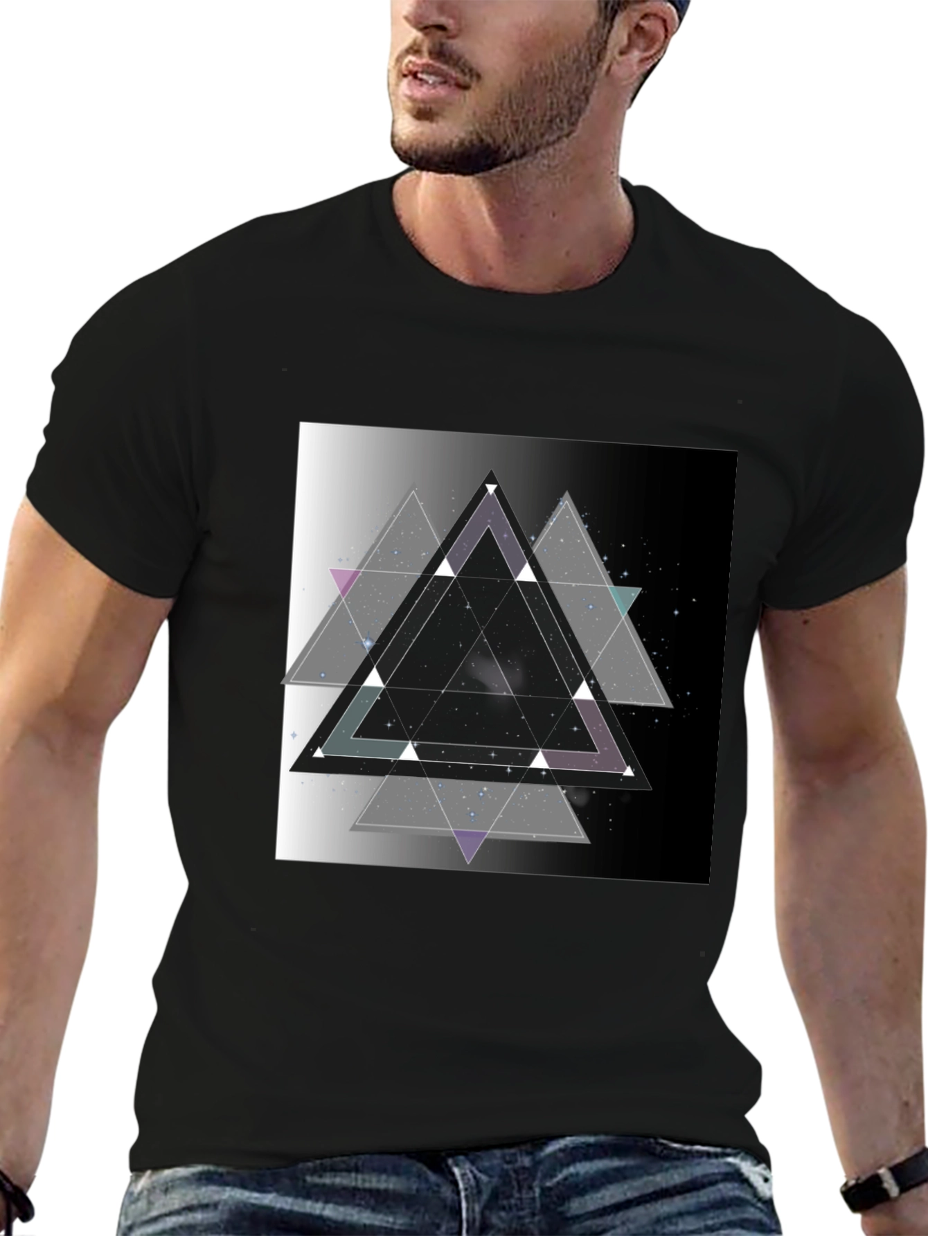 Geometric Triangle Graphic Print Black T-Shirt