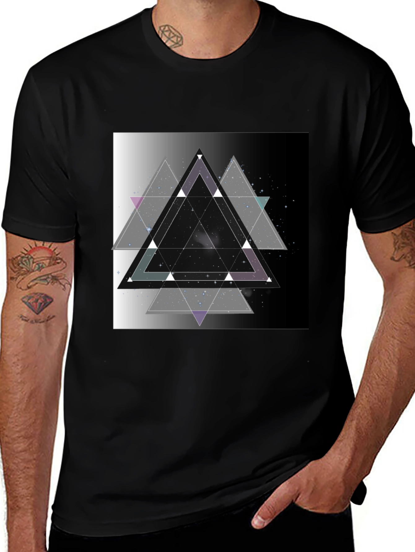 Geometric Triangle Graphic Print Black T-Shirt
