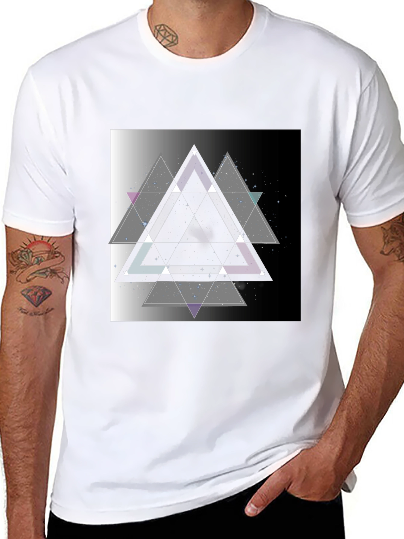 Geometric Triangle Graphic Print Black T-Shirt