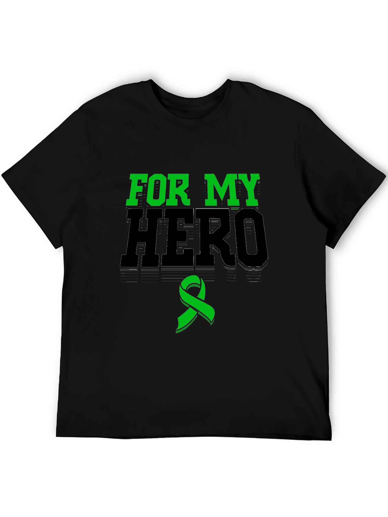 For My Hero Black T-Shirt Green Ribbon