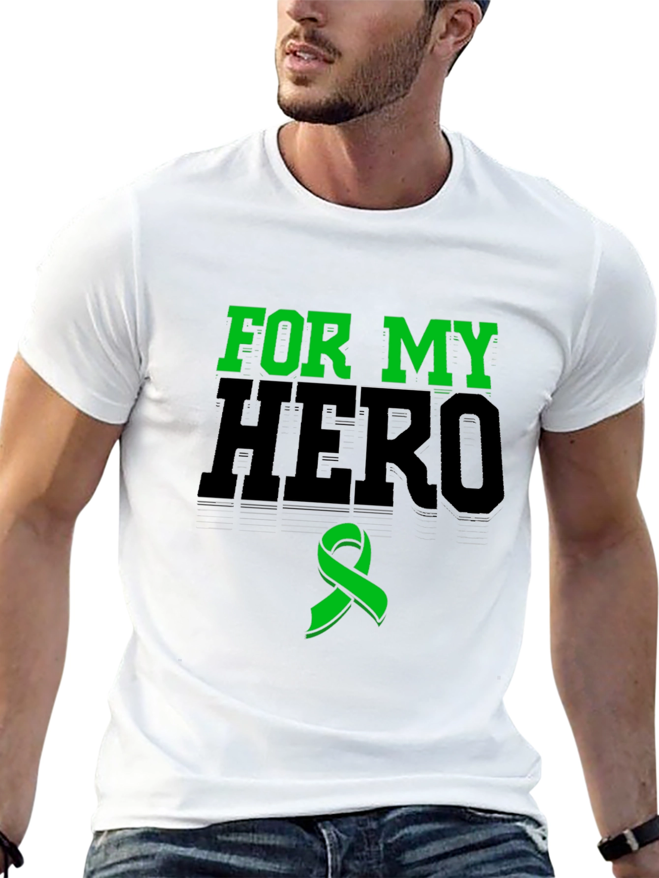 For My Hero Black T-Shirt Green Ribbon