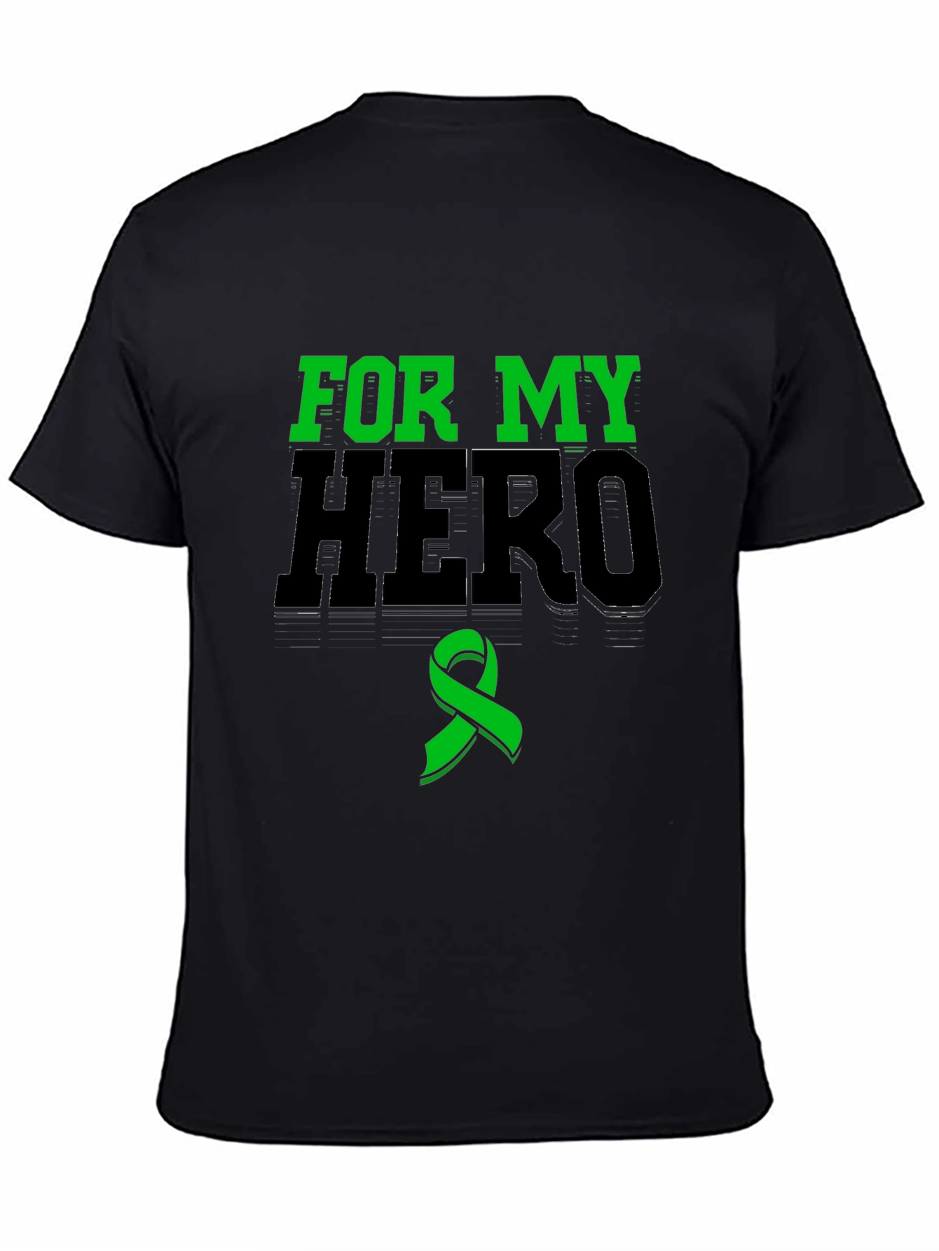 For My Hero Black T-Shirt Green Ribbon