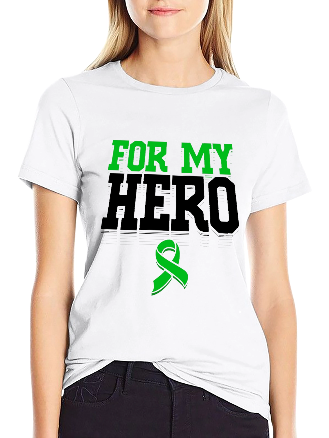 For My Hero Black T-Shirt Green Ribbon