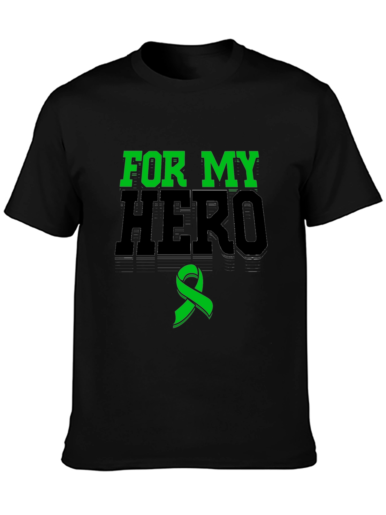 For My Hero Black T-Shirt Green Ribbon