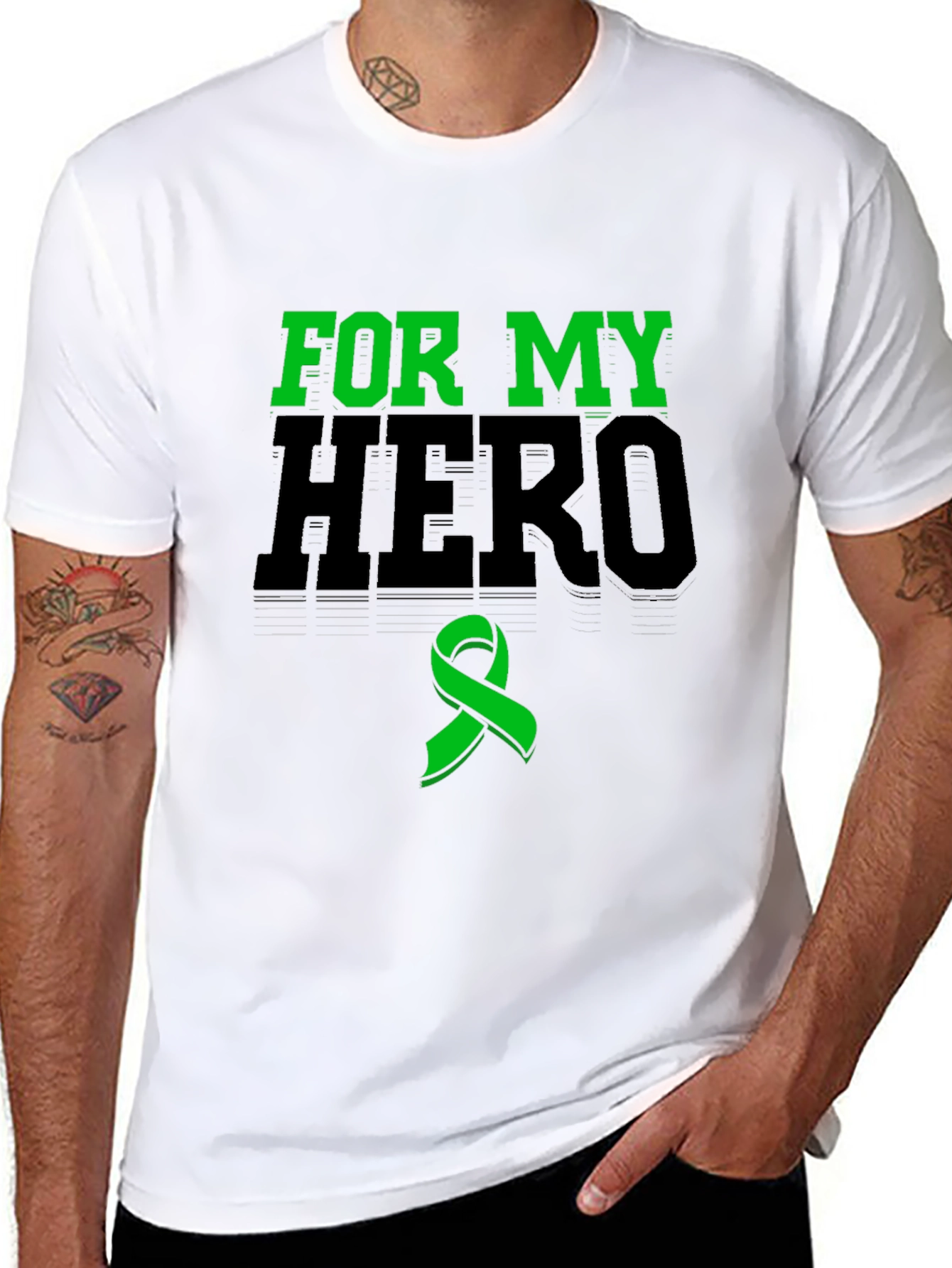 For My Hero Black T-Shirt Green Ribbon