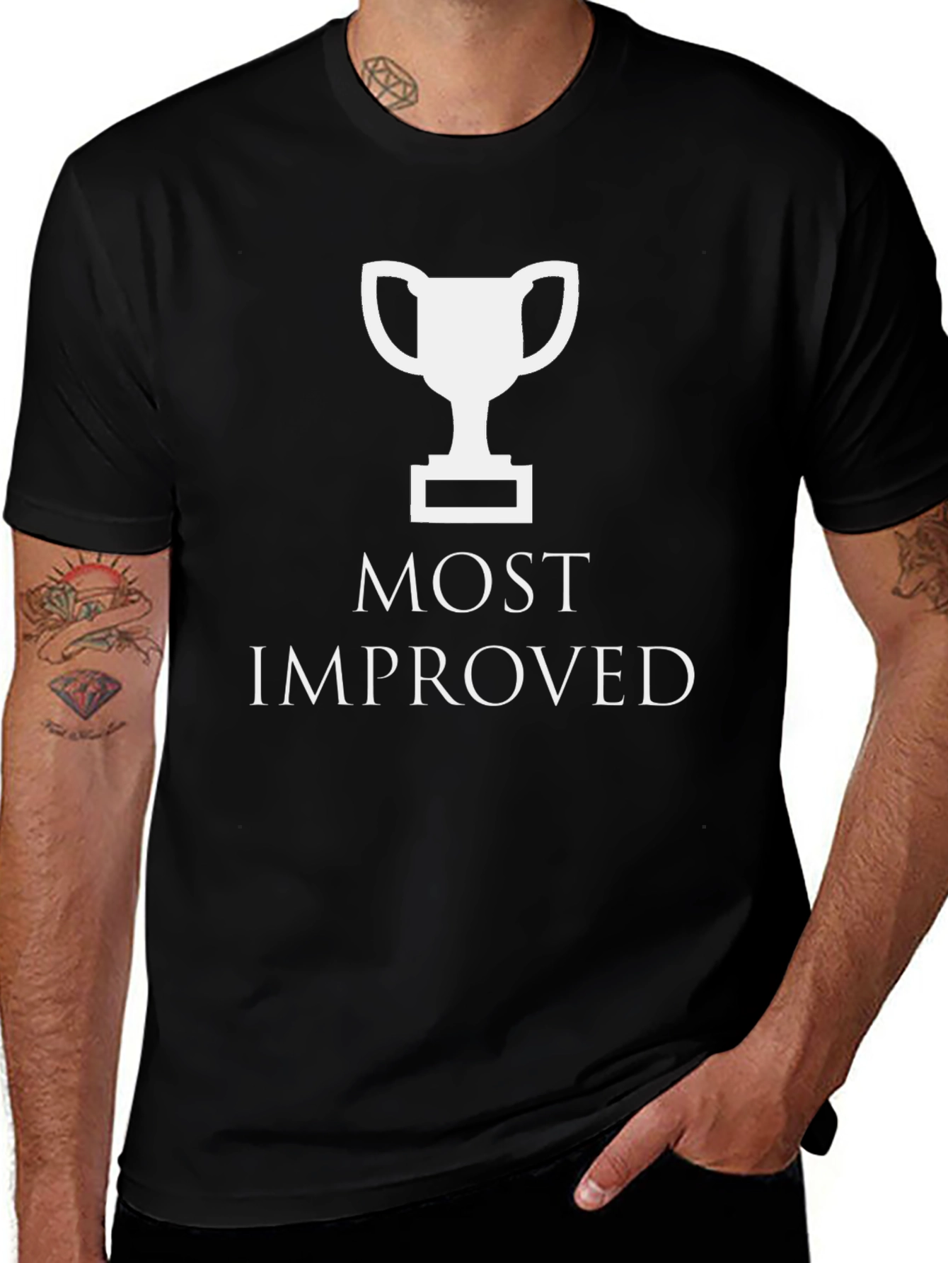 Most Improved Trophy Graphic Tee - Black Cotton T-Shirt