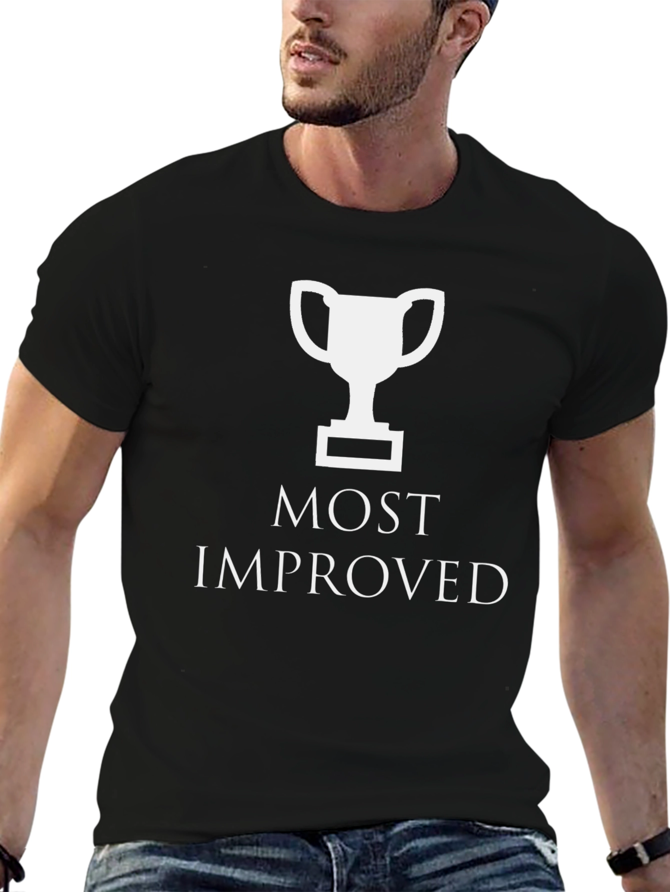 Most Improved Trophy Graphic Tee - Black Cotton T-Shirt