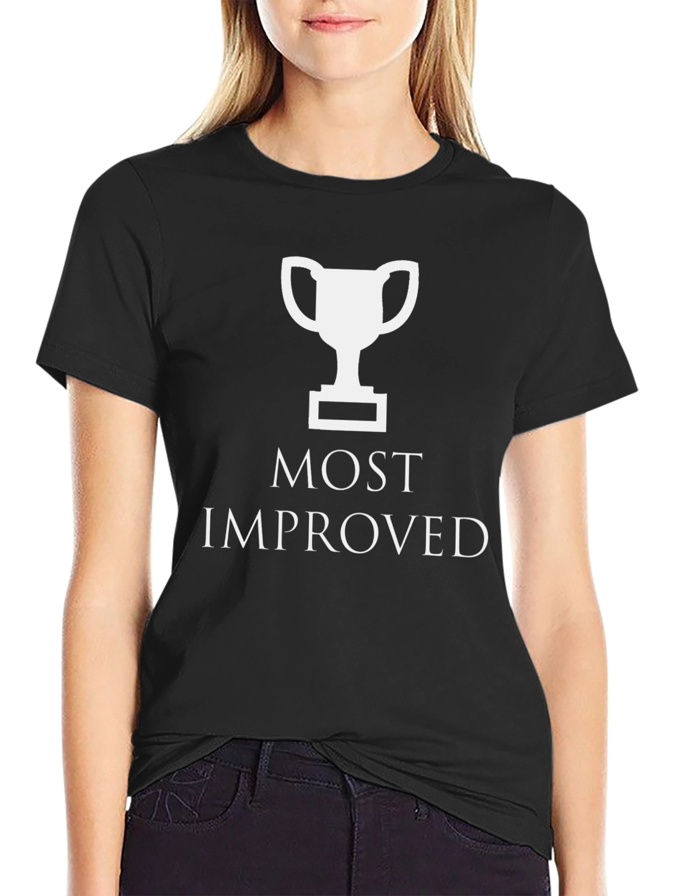 Most Improved Trophy Graphic Tee - Black Cotton T-Shirt