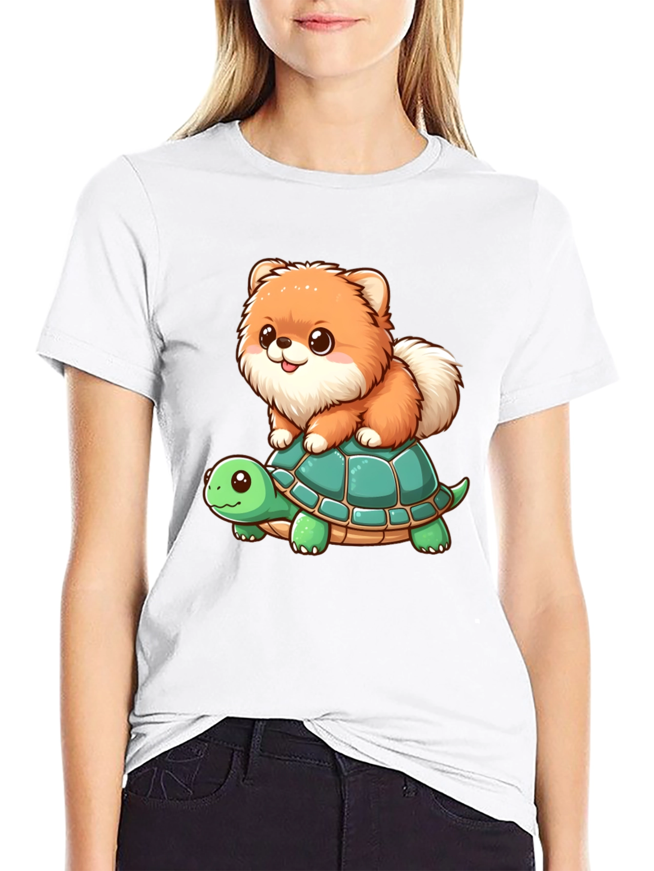 Cute Dog Riding Turtle Graphic Tee