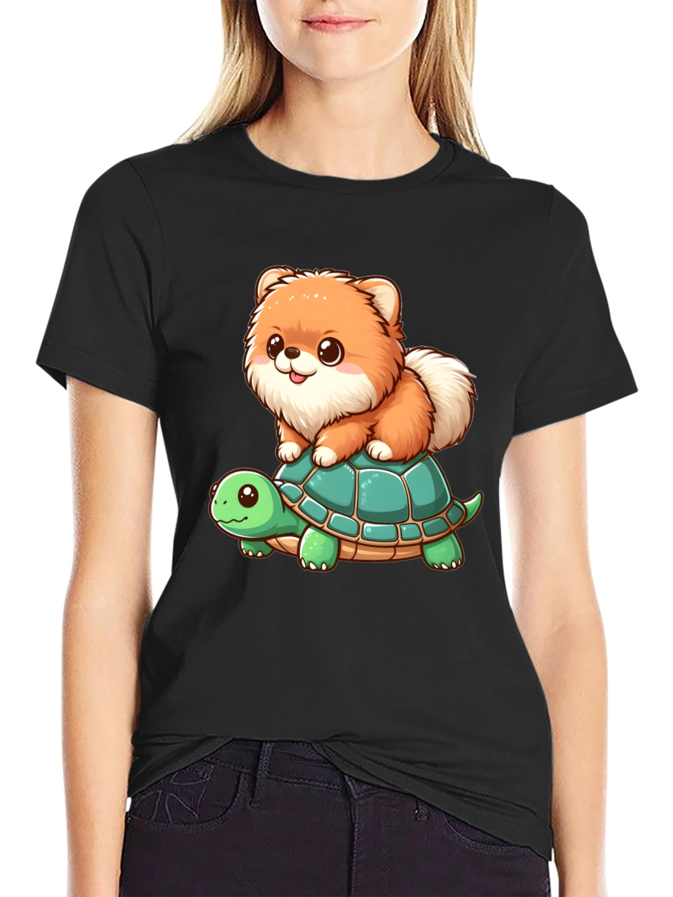Cute Dog Riding Turtle Graphic Tee