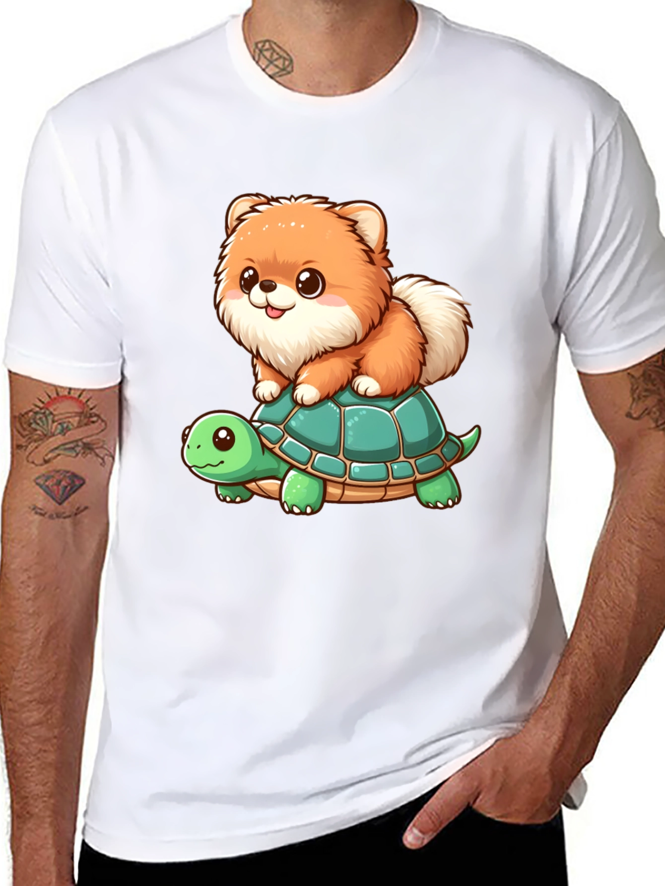 Cute Dog Riding Turtle Graphic Tee