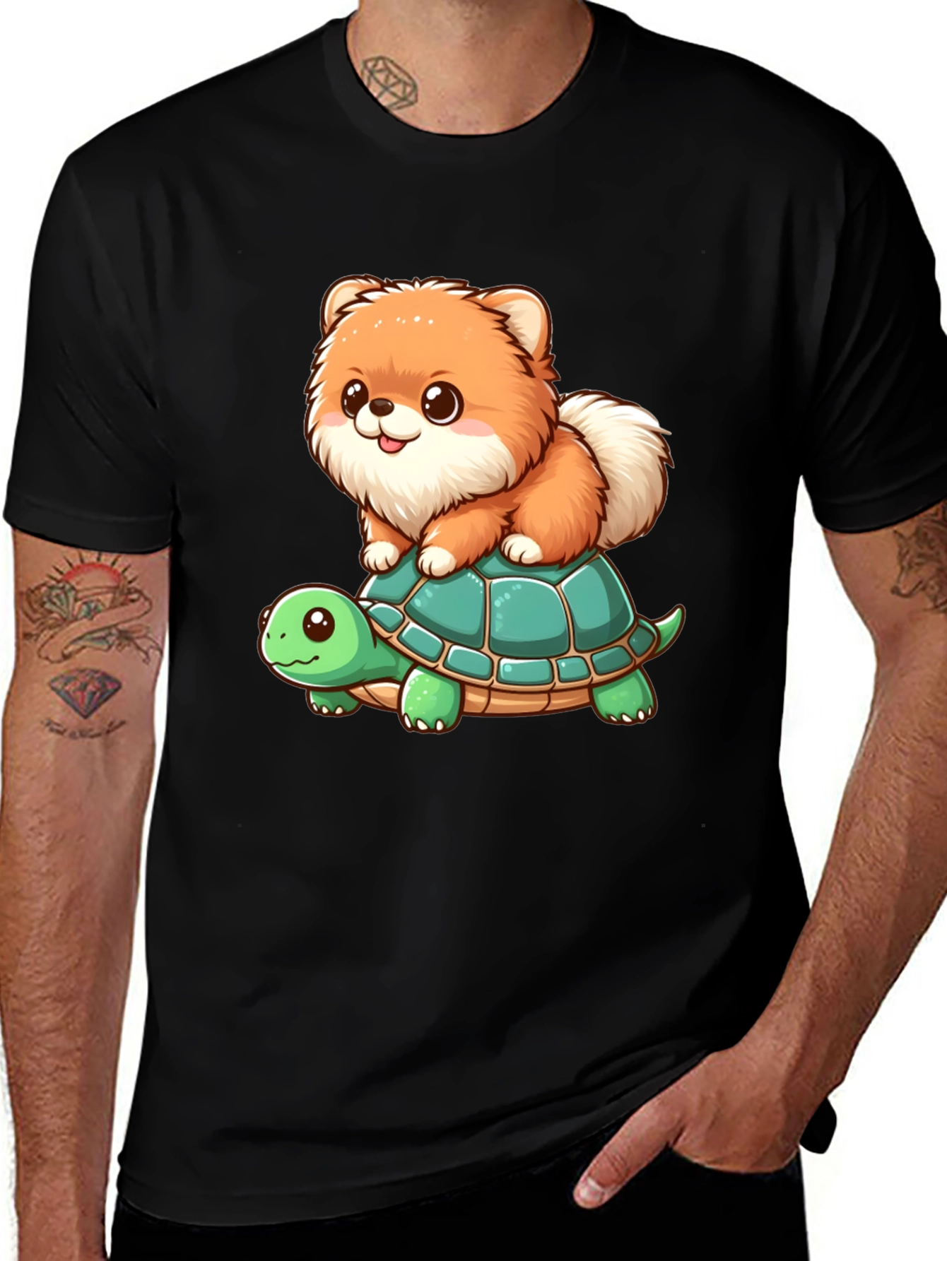 Cute Dog Riding Turtle Graphic Tee