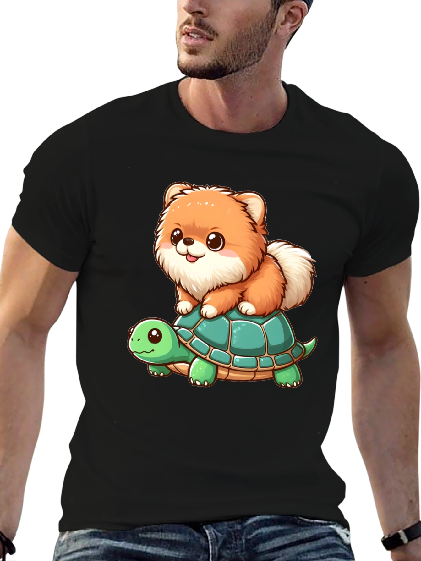 Cute Dog Riding Turtle Graphic Tee