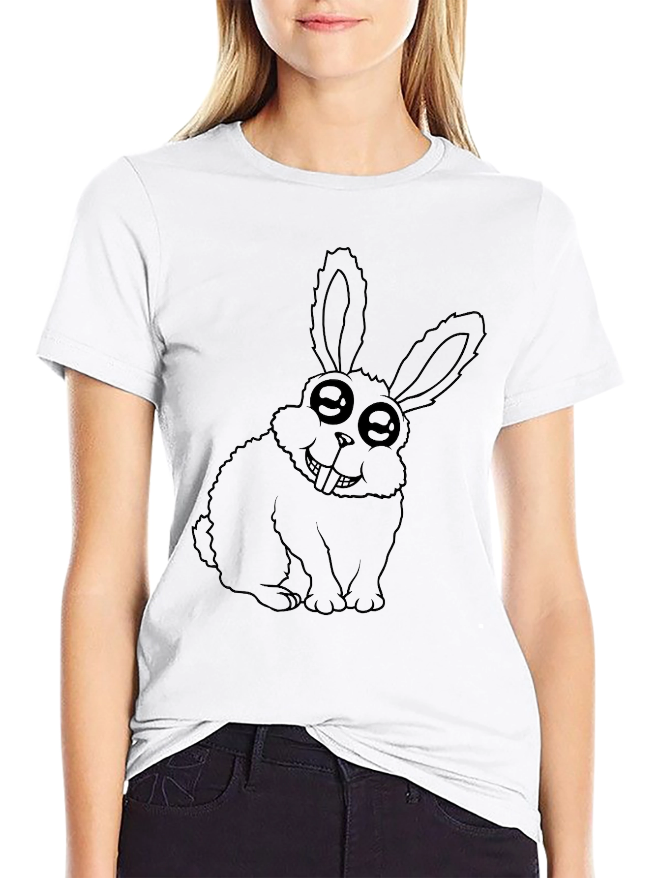 Funny Rabbit Graphic Black T-Shirt