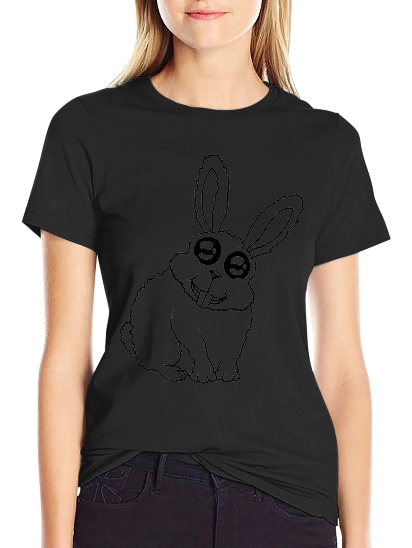 Funny Rabbit Graphic Black T-Shirt