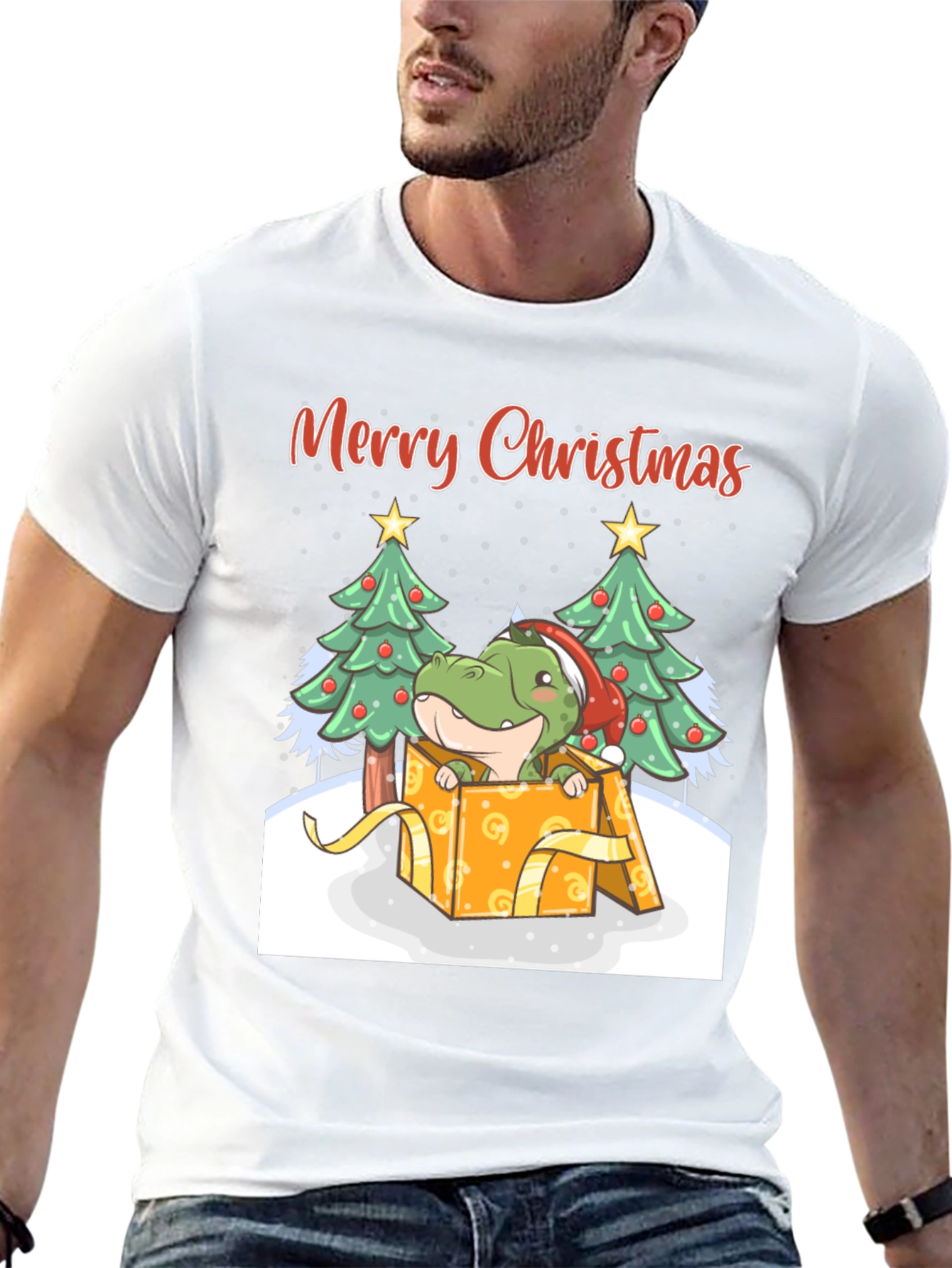 Merry Christmas Dinosaur T-Shirt - Holiday Gift