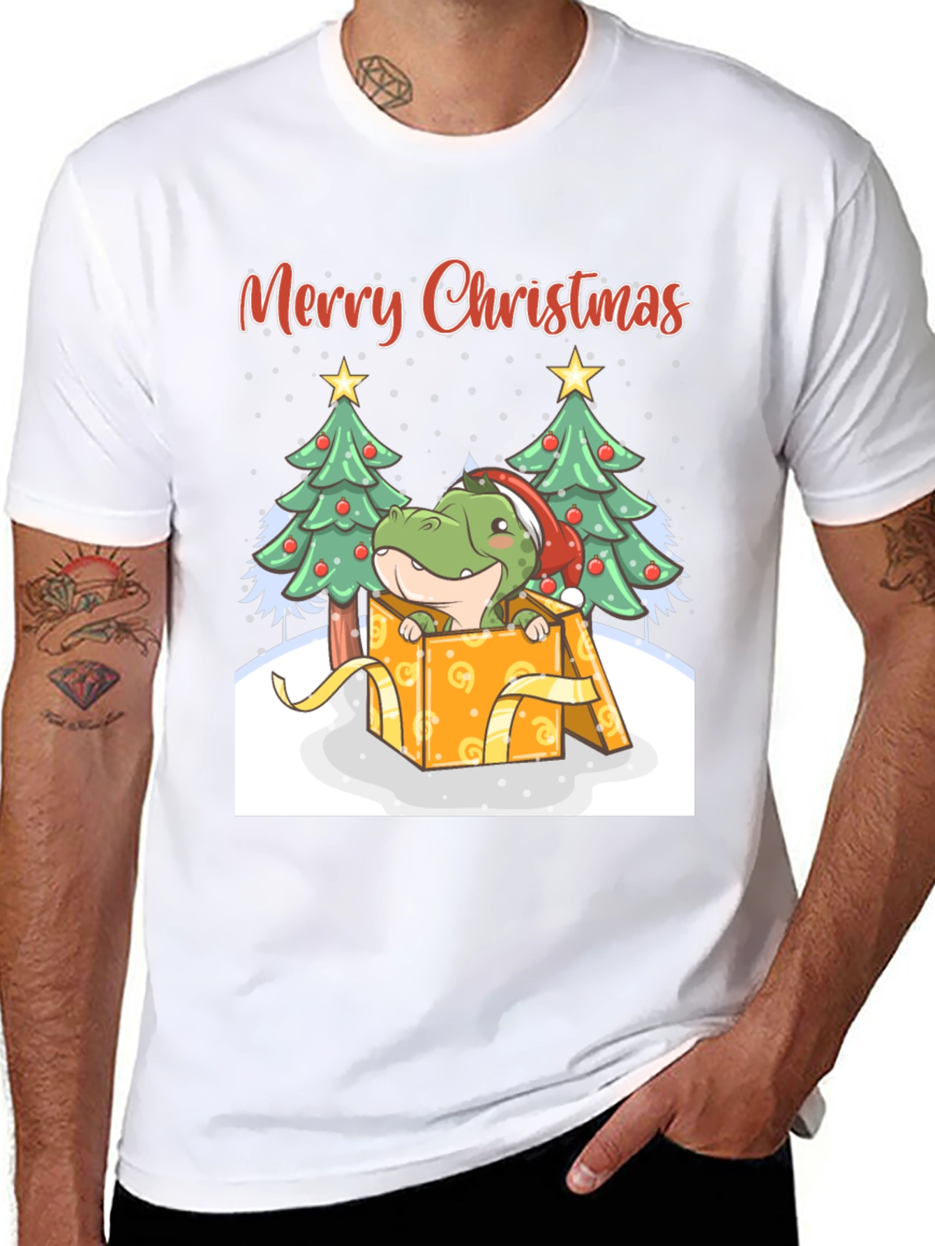 Merry Christmas Dinosaur T-Shirt - Holiday Gift