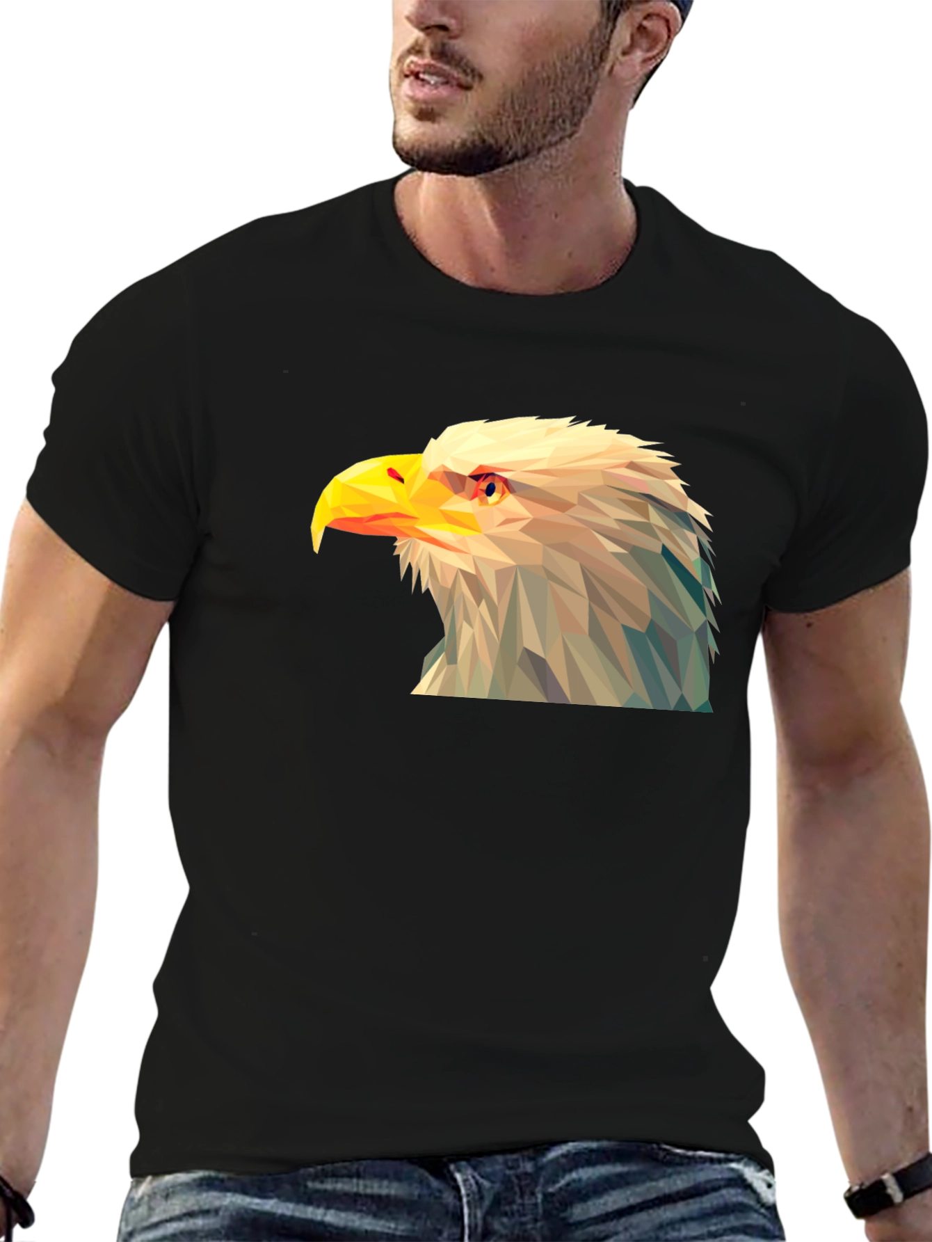 Geometric Eagle Graphic Tee - Black