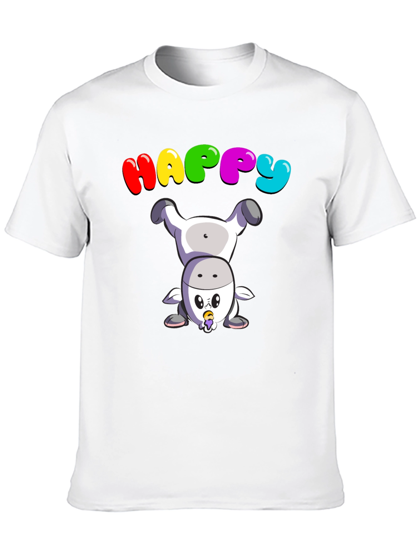Happy Upside Down Cow Black T-Shirt