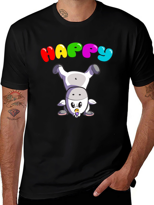 Happy Upside Down Cow Black T-Shirt