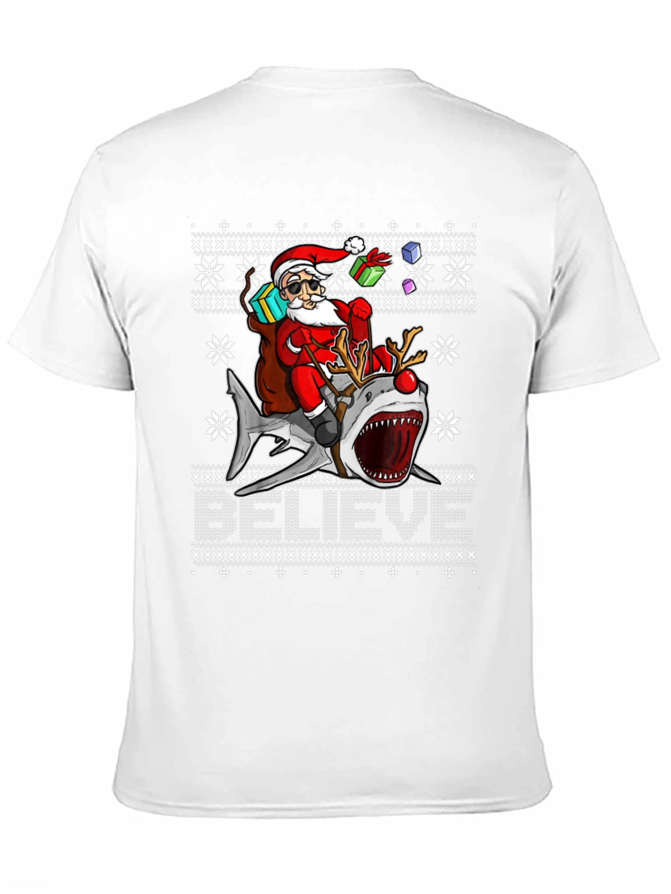 Santa Riding Shark Ugly Christmas Sweater T-Shirt