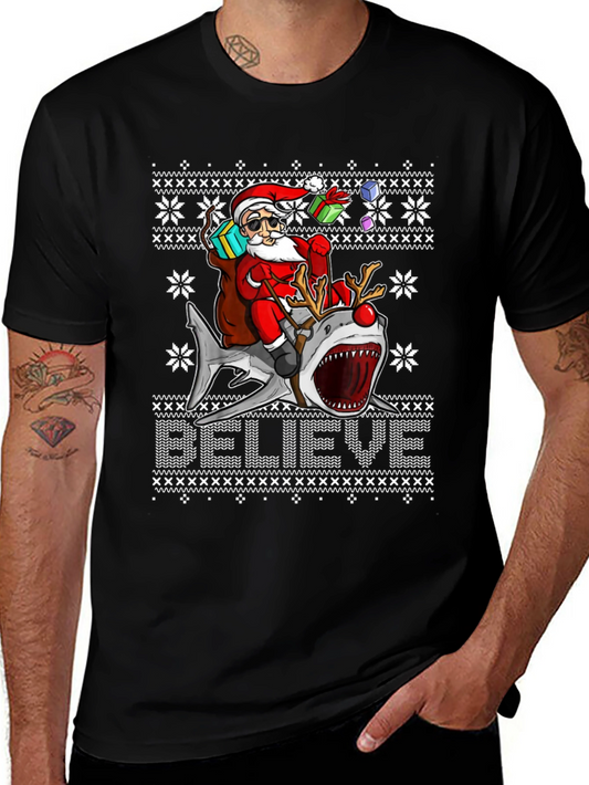 Santa Riding Shark Ugly Christmas Sweater T-Shirt