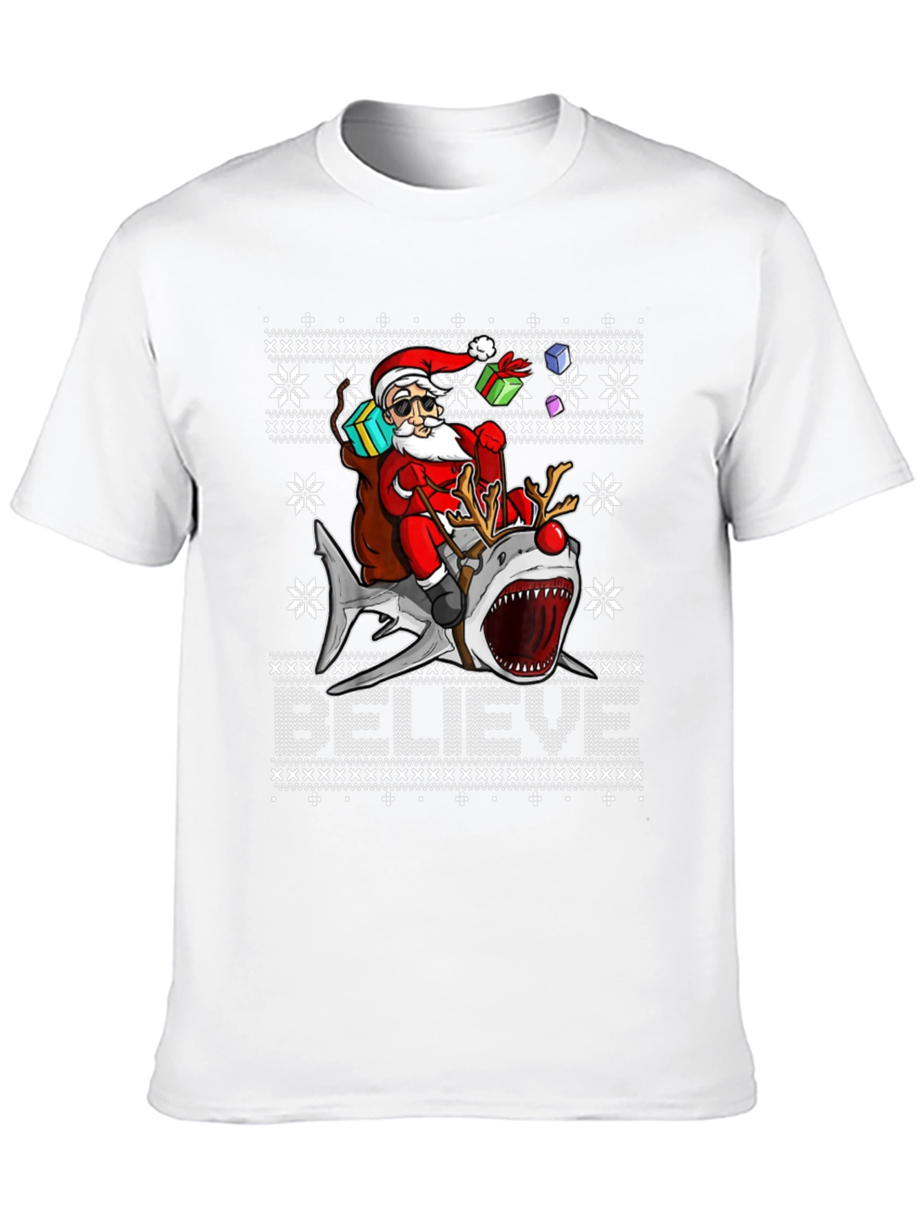 Santa Riding Shark Ugly Christmas Sweater T-Shirt