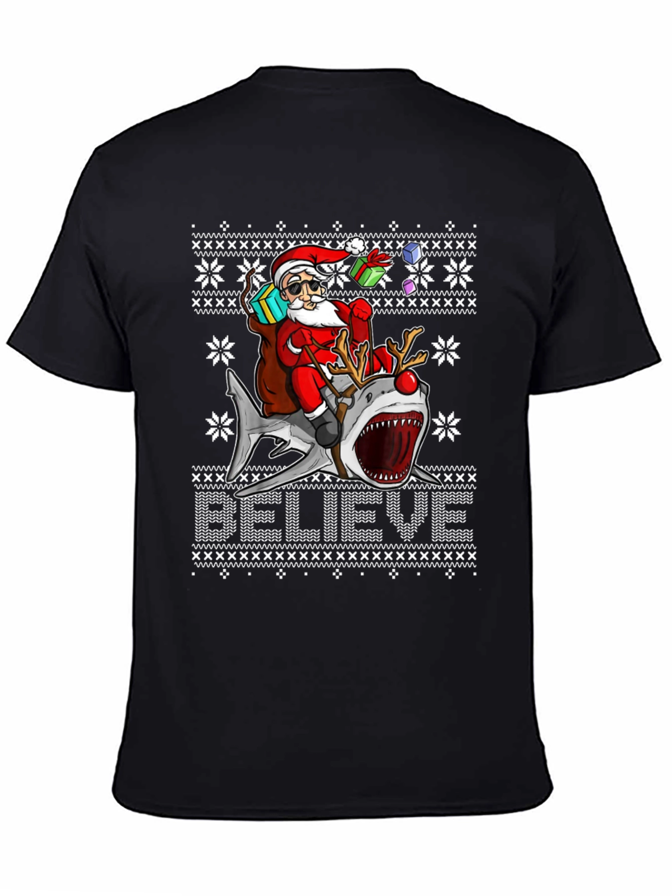 Santa Riding Shark Ugly Christmas Sweater T-Shirt