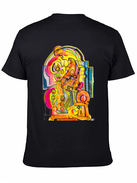 Abstract Art Graphic Tee - Unique Design Black Cotton T-Shirt