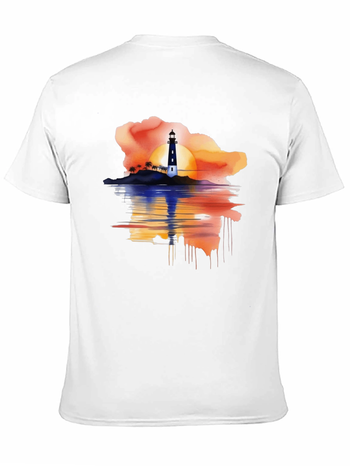 Sunset Lighthouse Graphic Tee - Black Casual T-Shirt