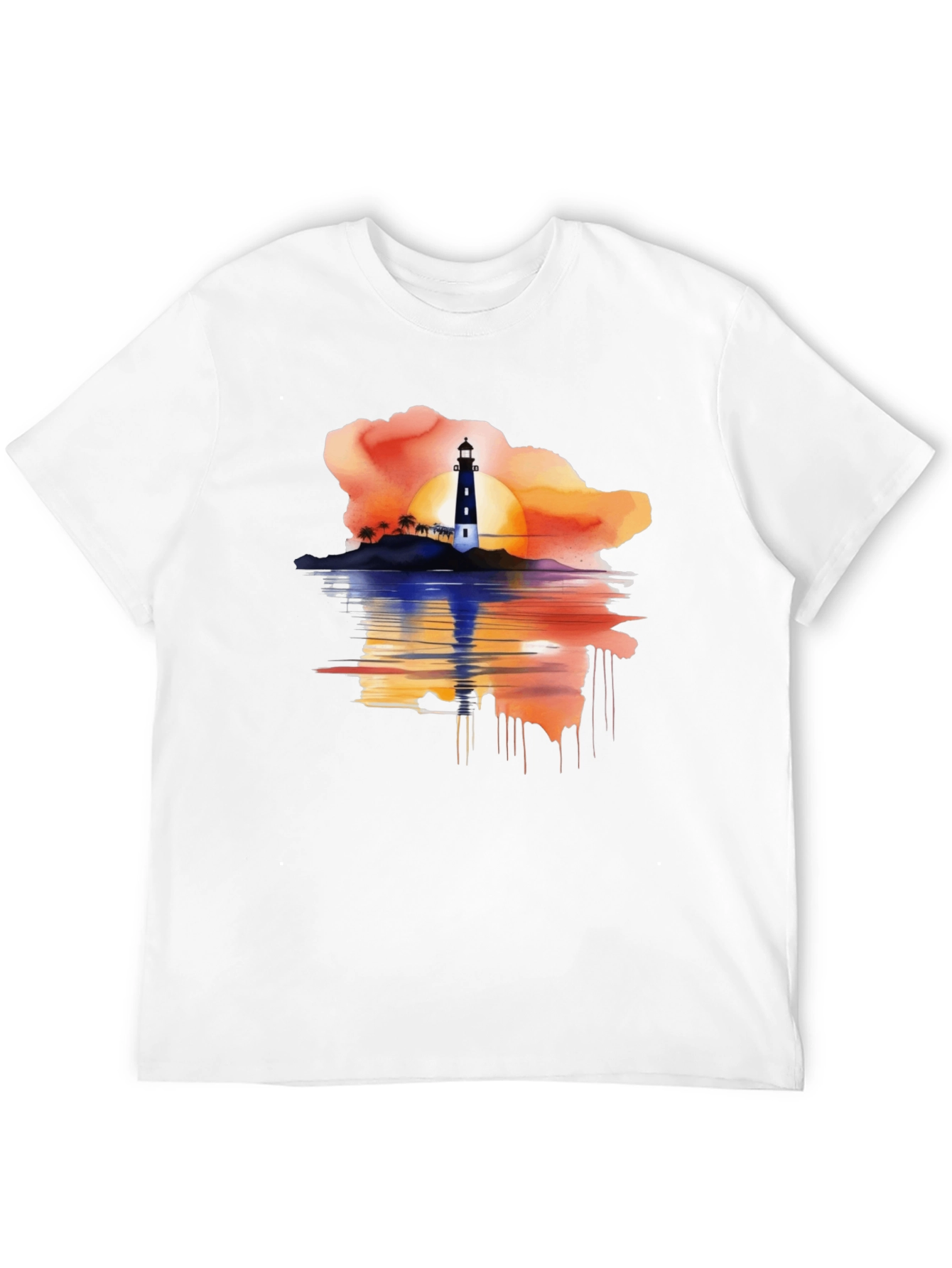 Sunset Lighthouse Graphic Tee - Black Casual T-Shirt