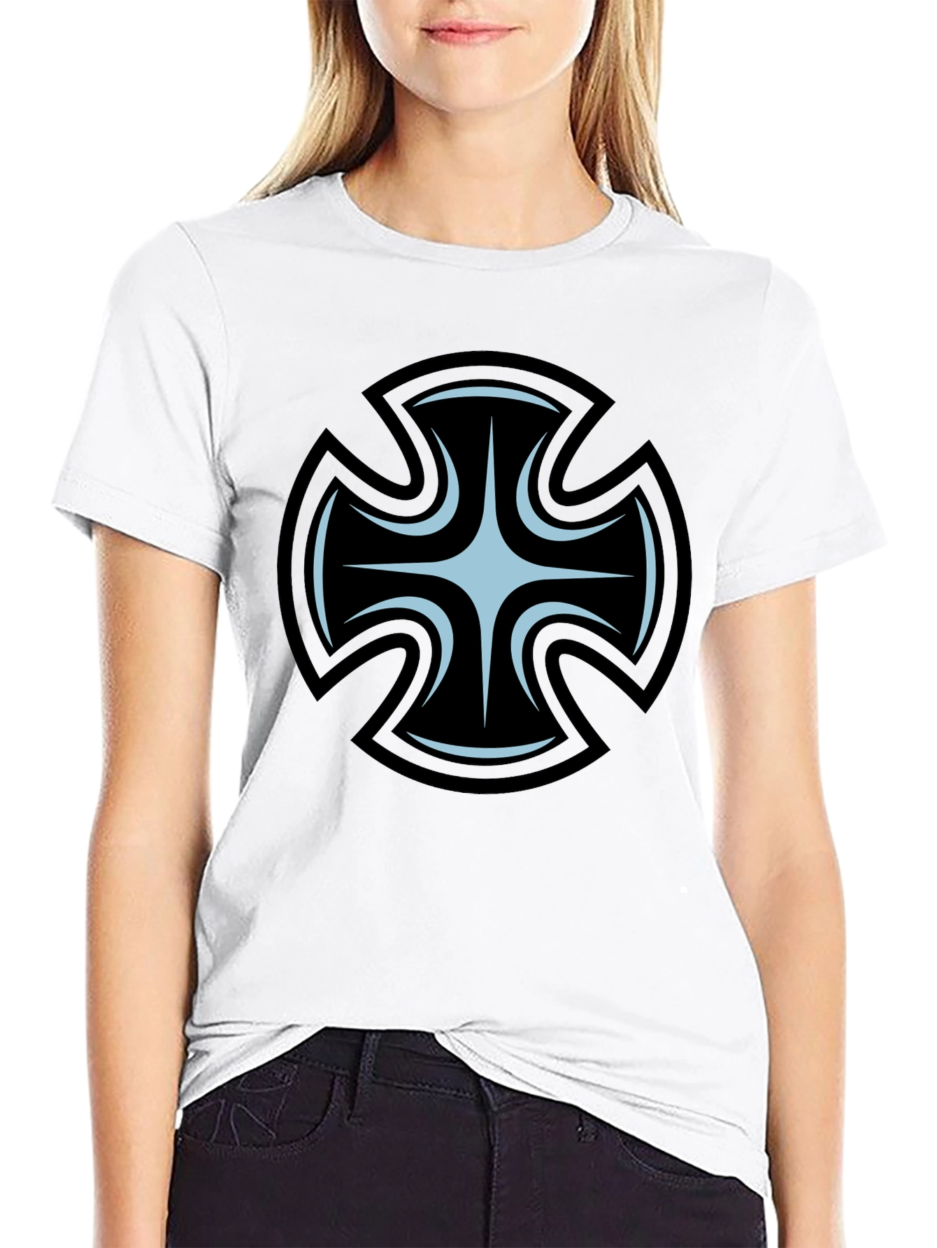 Mens Black T-Shirt with Unique Cross Graphic