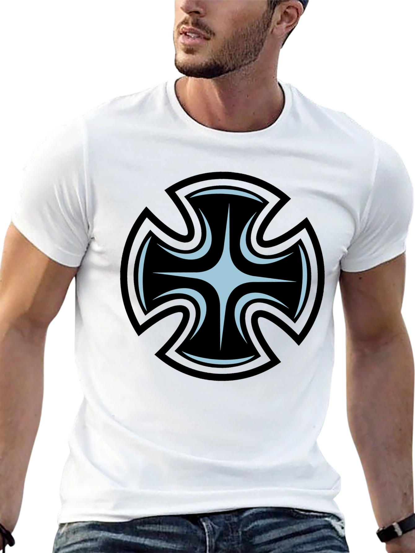 Mens Black T-Shirt with Unique Cross Graphic