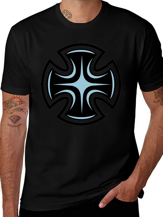 Mens Black T-Shirt with Unique Cross Graphic