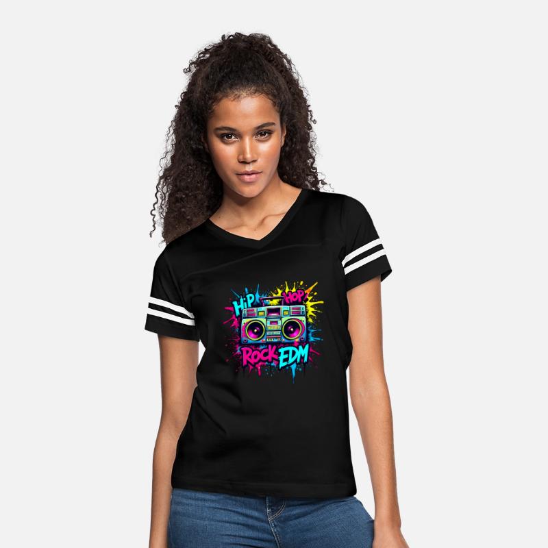 Hip-Hop, Rock, and EDM , vibrant graffiti T-shirt